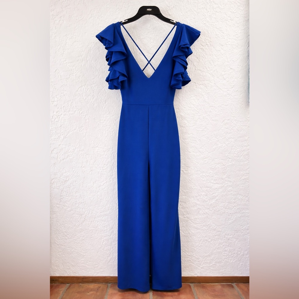 Elegant Blue Ruffle Jumpsuit